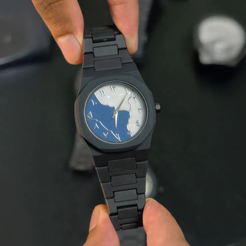 Arabic Aura Watch for Men Black & White