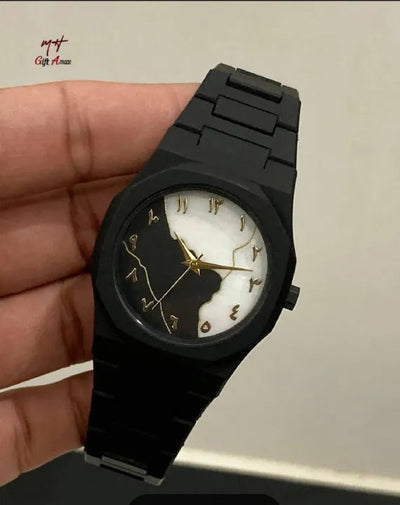 Arabic Aura Watch for Men Black & White