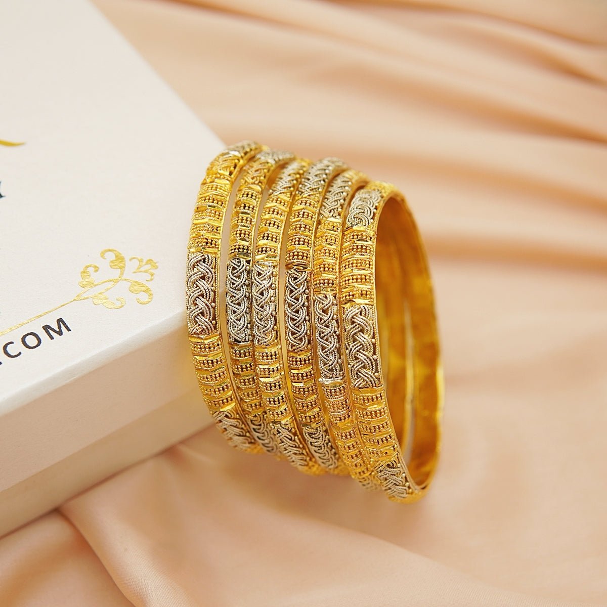 6 Pcs Hand Work Gold Plated Bangles