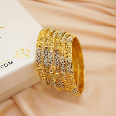 6 Pcs Hand Work Gold Plated Bangles