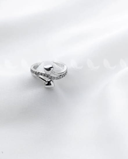 PKZAR Heart Silver Ring with Crystal Accents — Adjustable Love Band