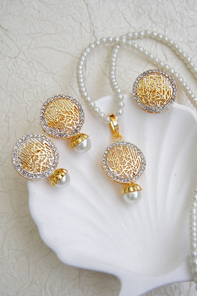 Calligraphy Kalma Pearl Locket Set & Ring