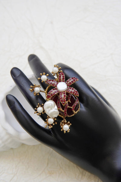 Designer Floral Gemstone Adjustable Ring