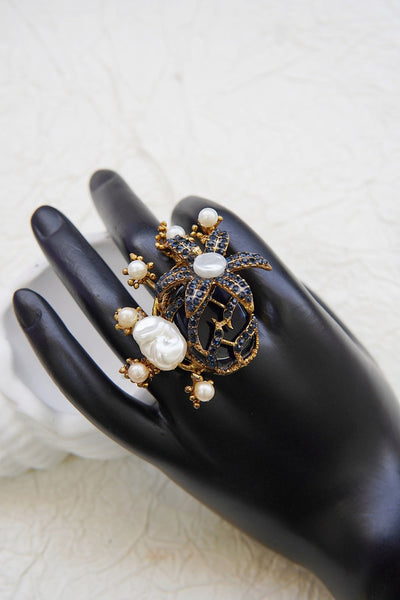 Designer Floral Gemstone Adjustable Ring