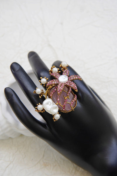 Designer Floral Gemstone Adjustable Ring