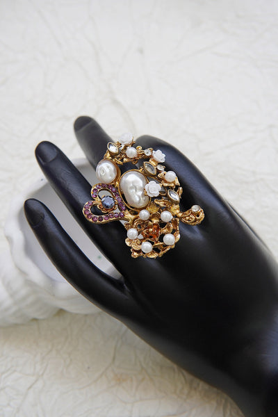 Turkish Pearl Cluster adjustable Ring