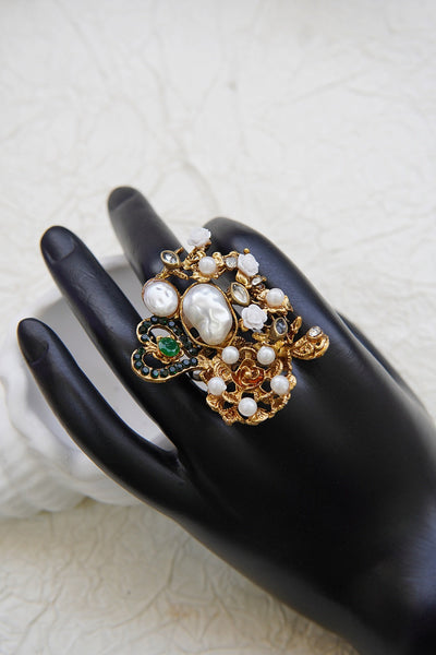 Turkish Pearl Cluster adjustable Ring