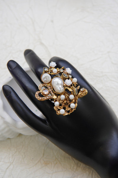 Turkish Pearl Cluster adjustable Ring