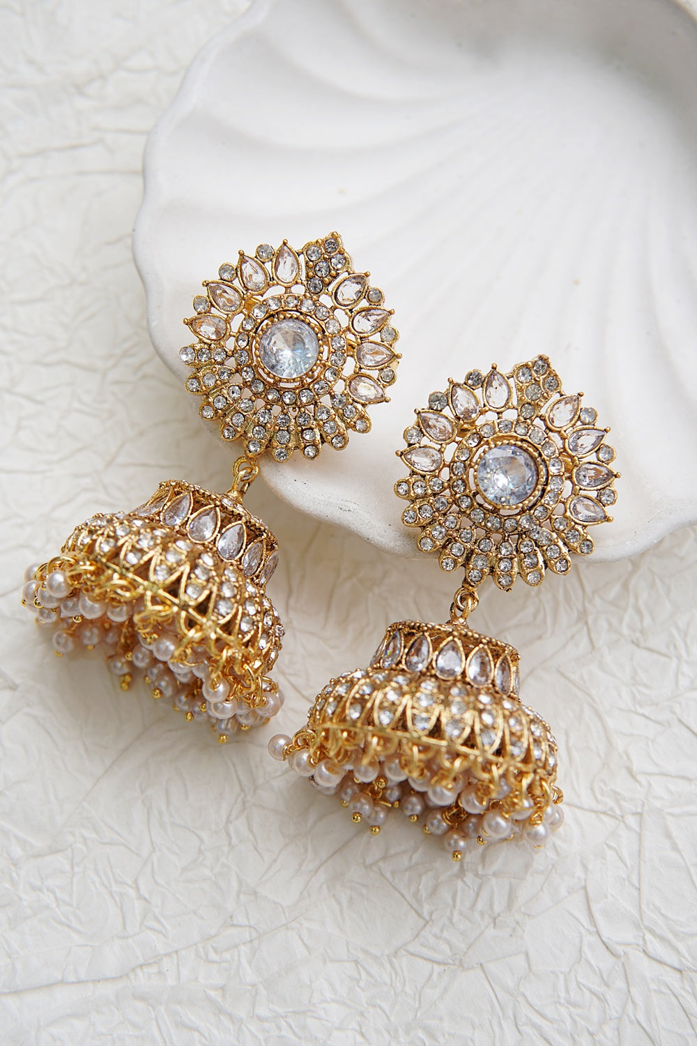 Ethnic Jhumkay with Sparkling Crystal Latkans