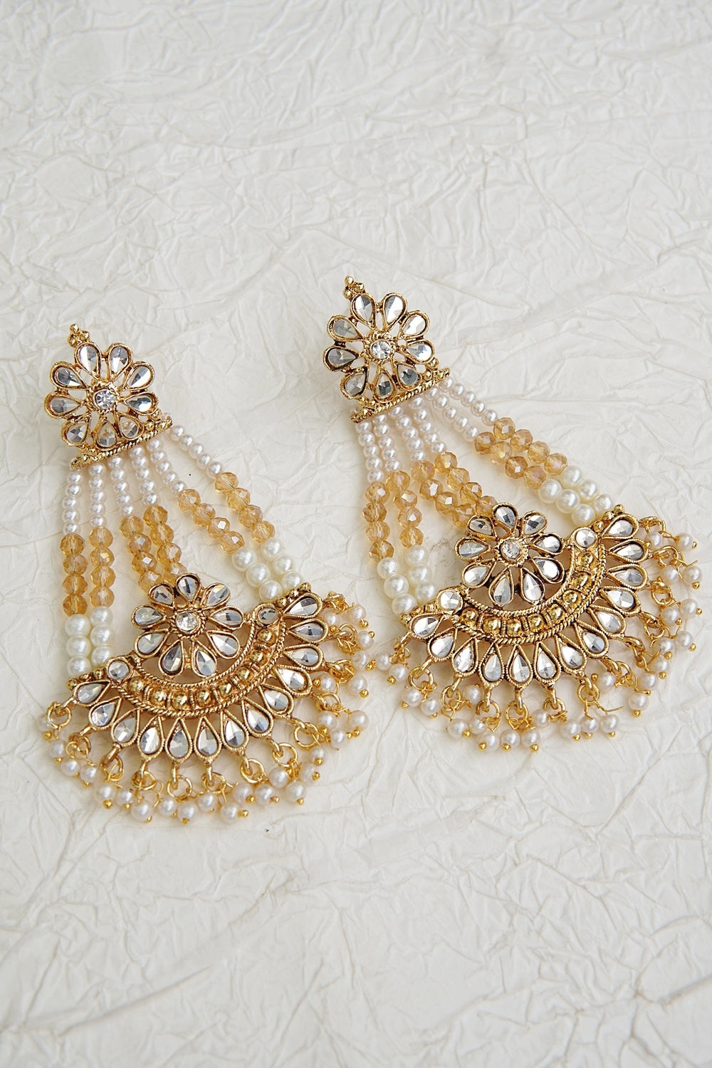 Elegant Kundan Passa Earrings With Pearl Work