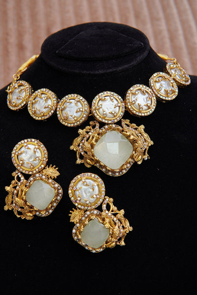 Elegant Turkish Gemstone & Mother Pearl Choker Set
