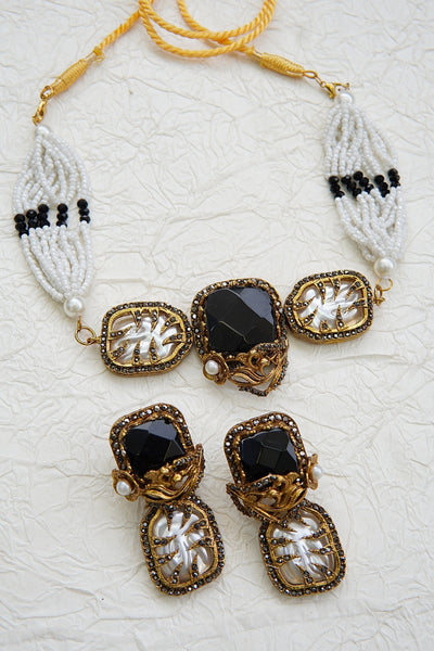 Turkish Gemstone & Pearl Chick Patti Choker Set