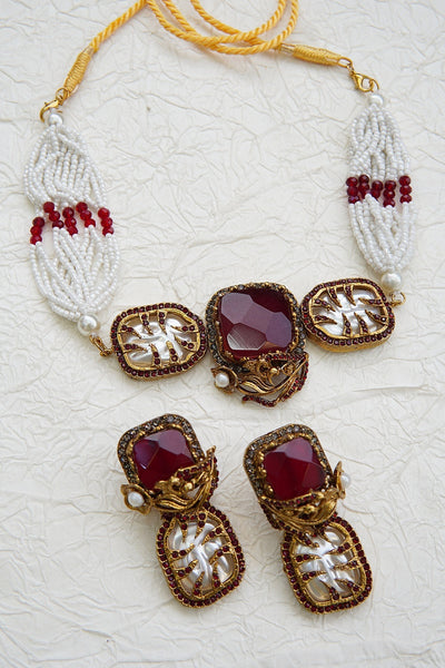 Turkish Gemstone & Pearl Chick Patti Choker Set