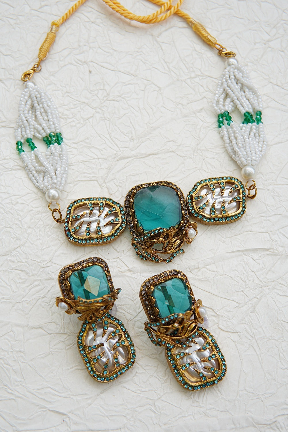 Turkish Gemstone & Pearl Chick Patti Choker Set