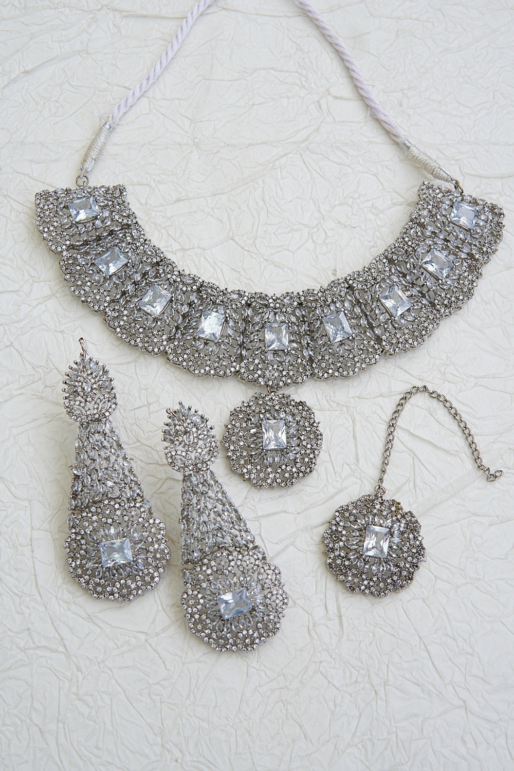 Gemstones & Zircons Semi-Bridal Necklace Set