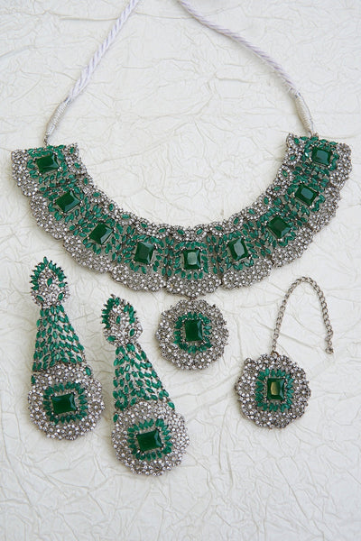 Gemstones & Zircons Semi-Bridal Necklace Set