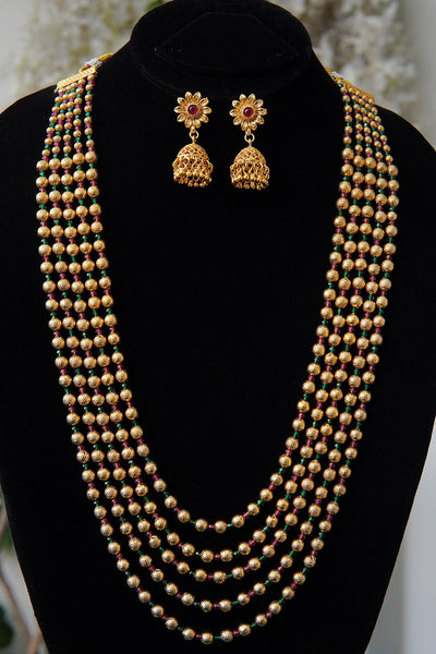 Gold Plated Rajwadi Style 5 Layers Mala Set
