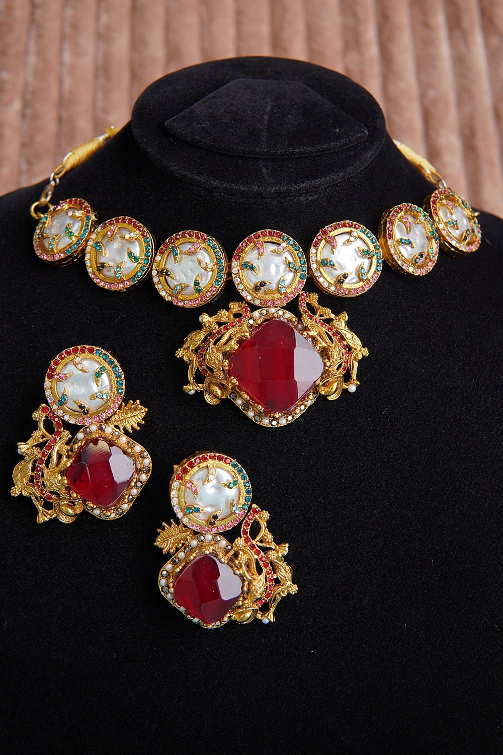 Elegant Turkish Gemstone & Mother Pearl Choker Set