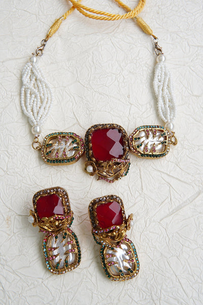 Turkish Gemstone & Pearl Chick Patti Choker Set