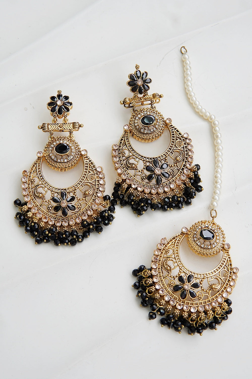 Floral Chandbali Style Earrings & Tikka