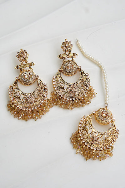 Floral Chandbali Style Earrings & Tikka