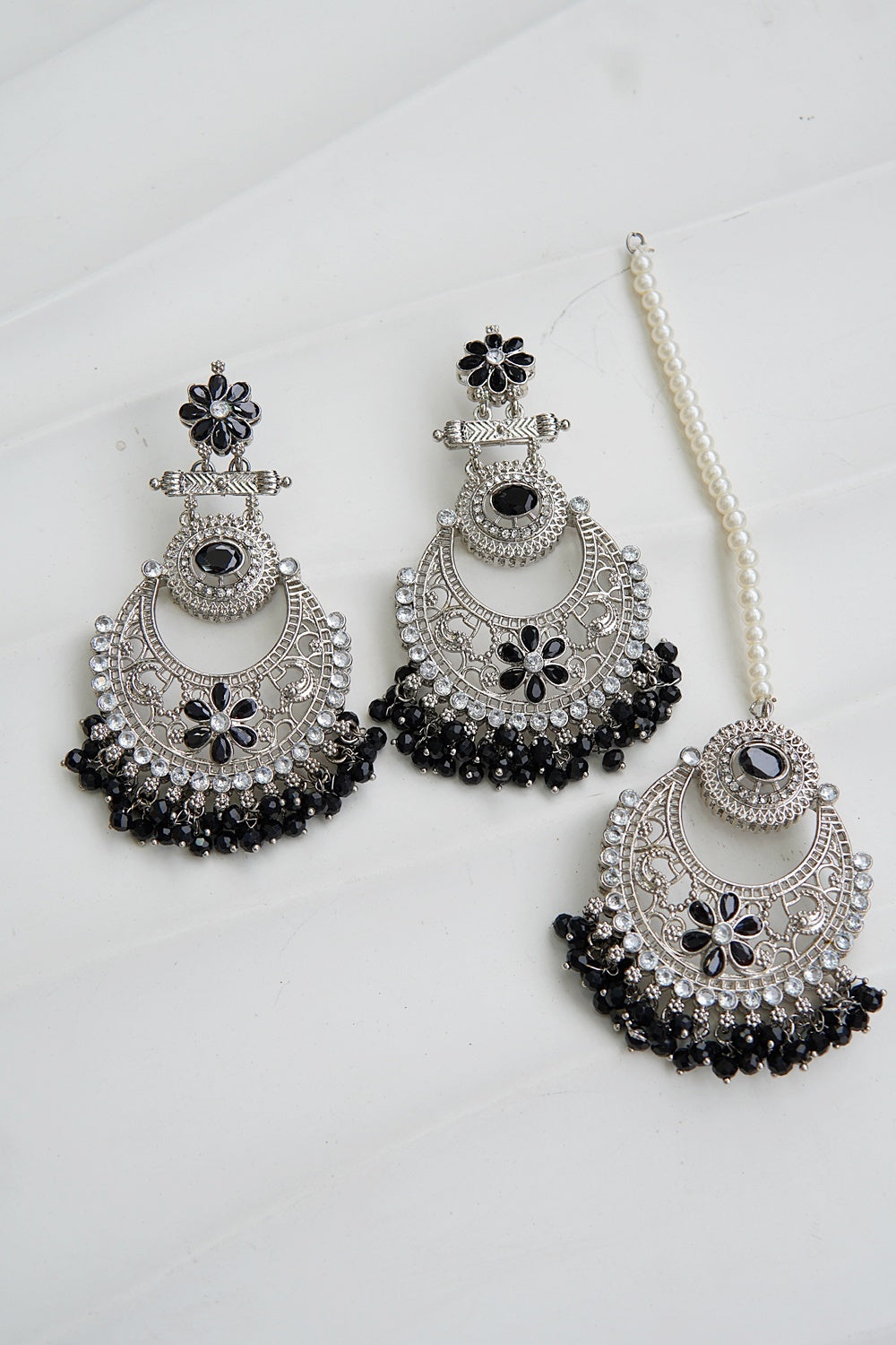 Floral Chandbali Style Earrings & Tikka