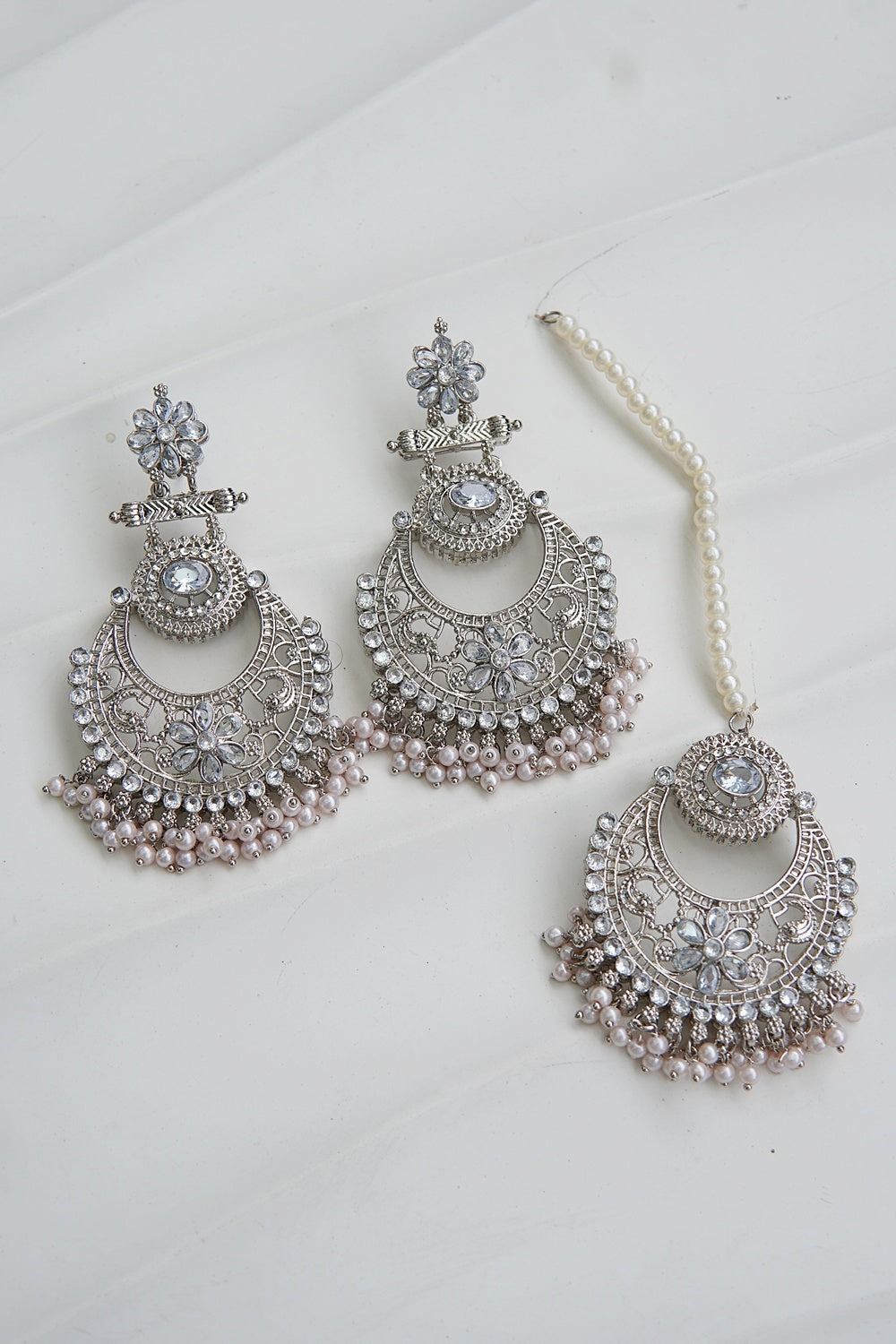 Floral Chandbali Style Earrings & Tikka