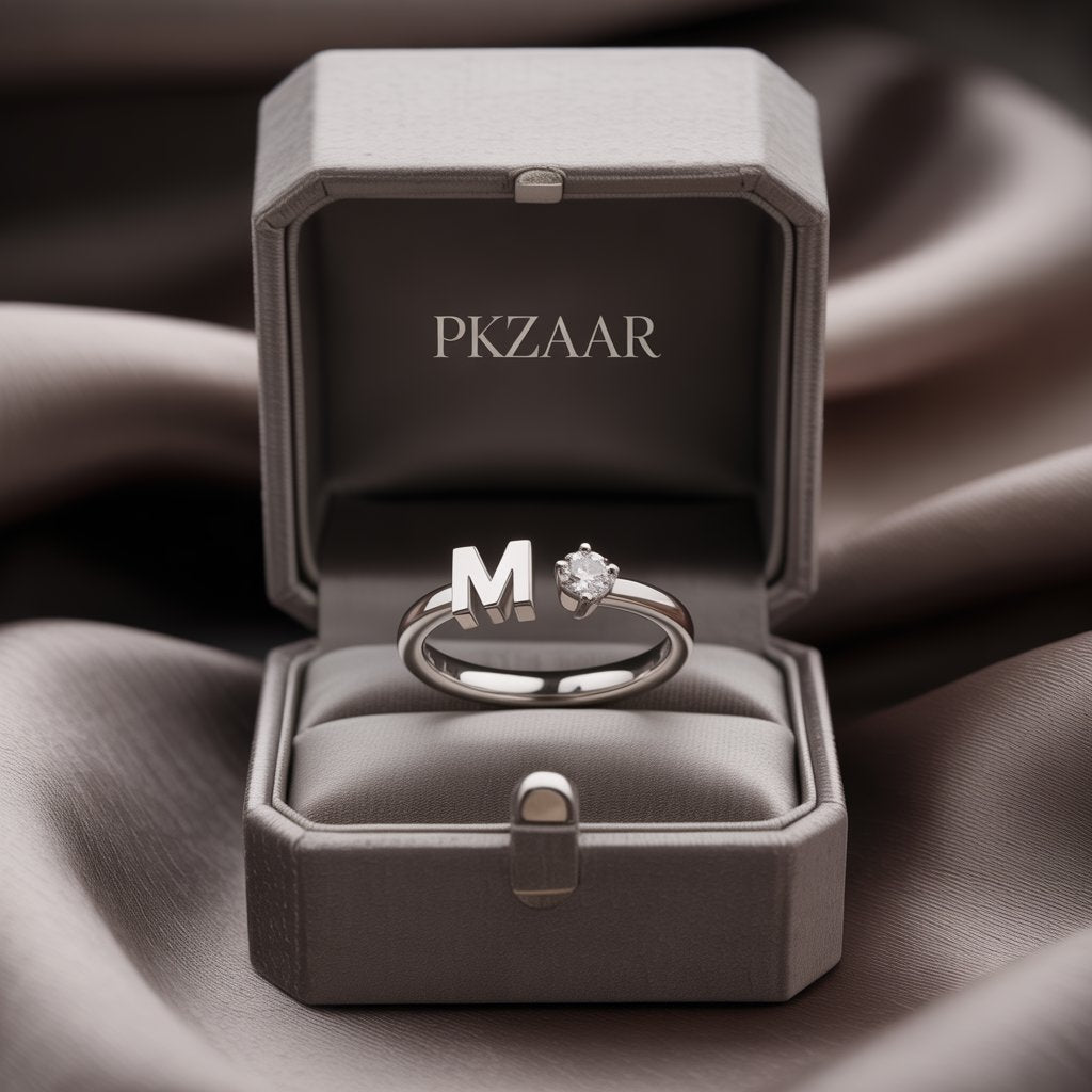 PKZAAR Personalized Initial Ring — Sterling with Stone