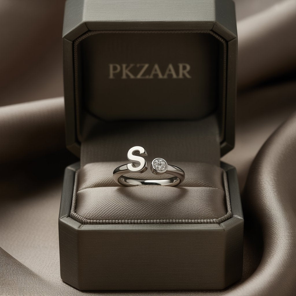 PKZAAR Personalized Initial Ring — Sterling with Stone