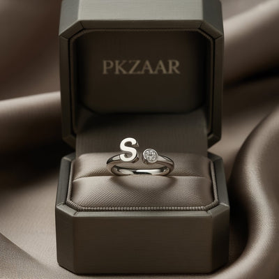 PKZAAR Personalized Initial Ring — Sterling with Stone