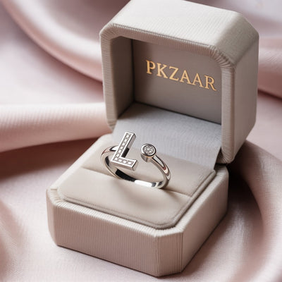 PKZAAR Personalized Initial Ring — Sterling with Stone