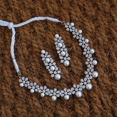 American Diamonds Cubic & Pearl Necklace Set