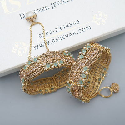 Antique Plating Semi-Stones Bangles Pair