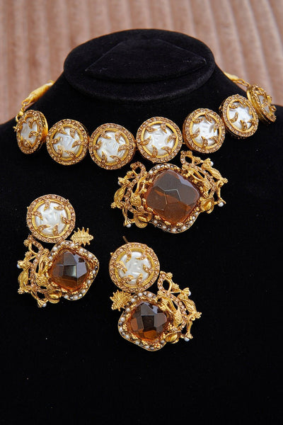 Elegant Turkish Gemstone & Mother Pearl Choker Set - RS ZEVARS