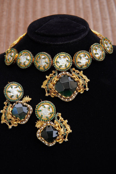 Elegant Turkish Gemstone & Mother Pearl Choker Set - RS ZEVARS