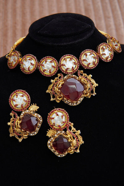 Elegant Turkish Gemstone & Mother Pearl Choker Set - RS ZEVARS