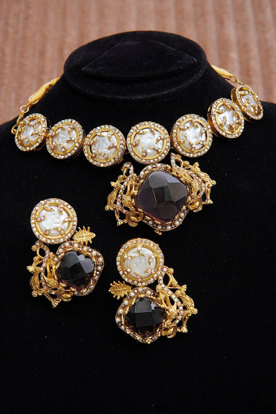 Elegant Turkish Gemstone & Mother Pearl Choker Set - RS ZEVARS