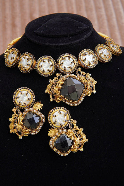Elegant Turkish Gemstone & Mother Pearl Choker Set - RS ZEVARS