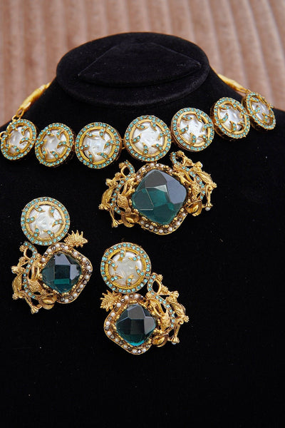 Elegant Turkish Gemstone & Mother Pearl Choker Set - RS ZEVARS
