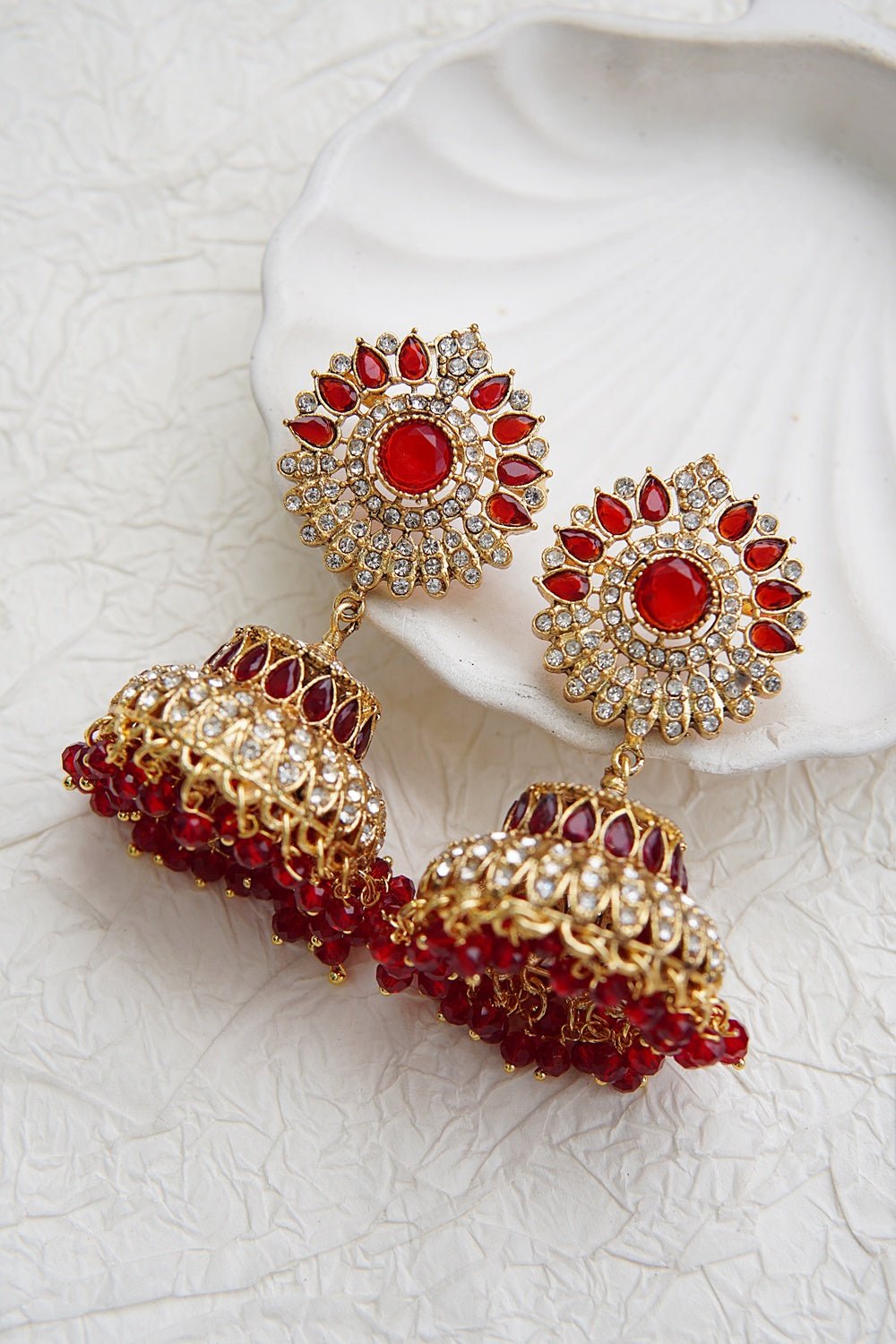 Ethnic Jhumkay with Sparkling Crystal Latkans - RS ZEVARS