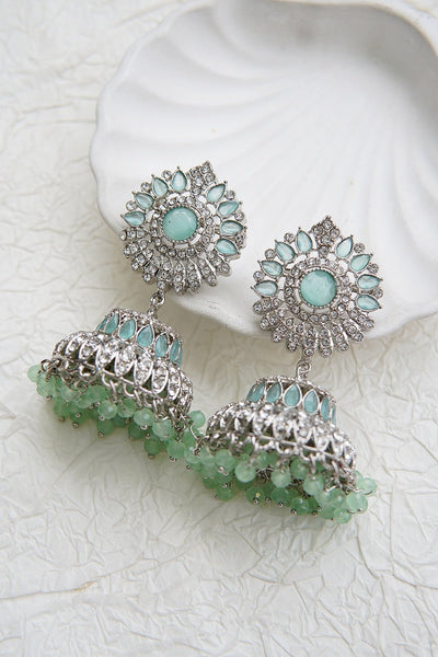 Ethnic Jhumkay with Sparkling Crystal Latkans - RS ZEVARS