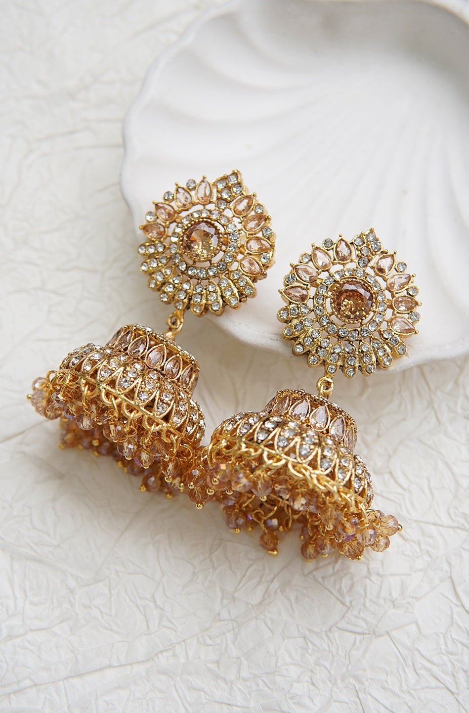 Ethnic Jhumkay with Sparkling Crystal Latkans - RS ZEVARS