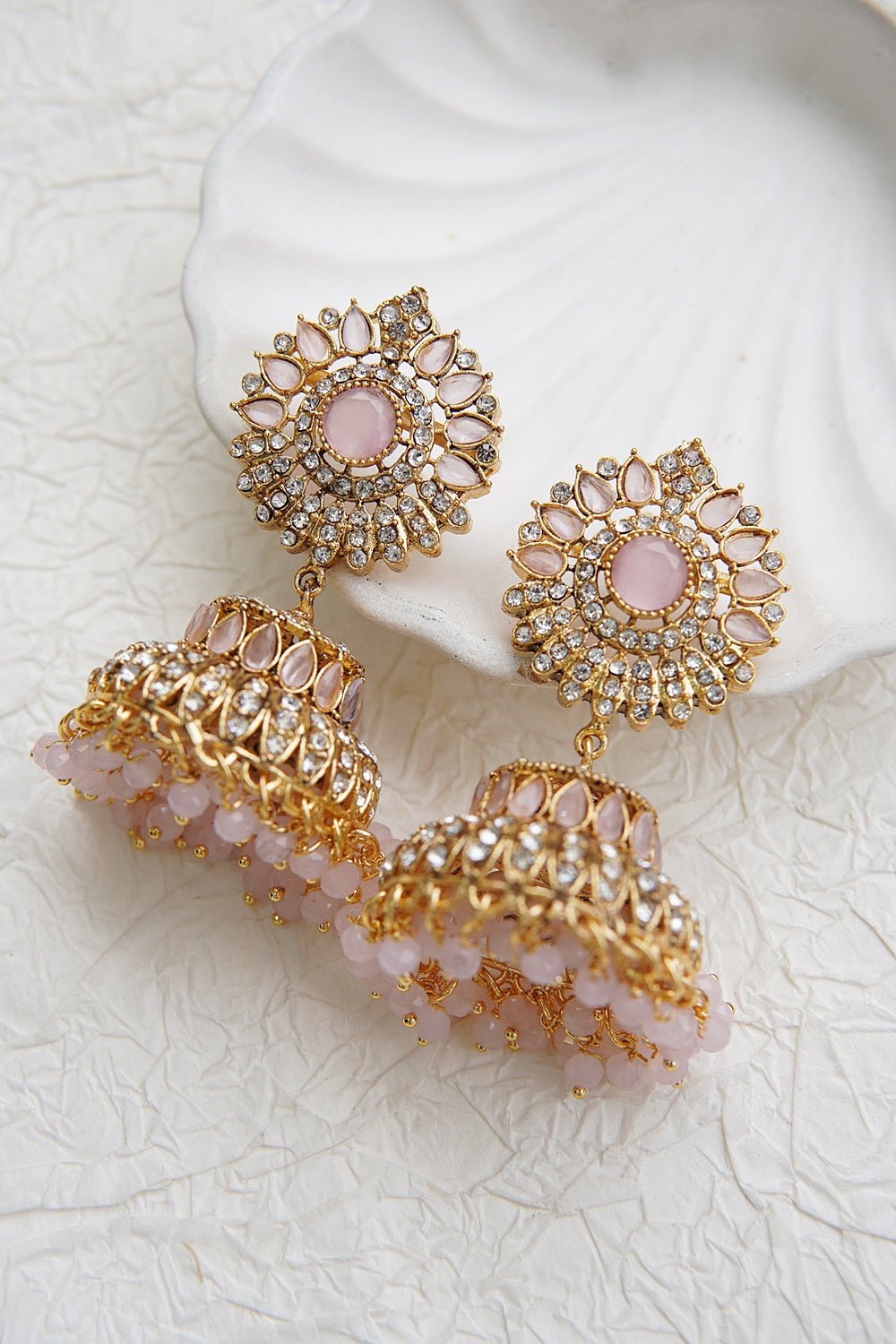 Ethnic Jhumkay with Sparkling Crystal Latkans - RS ZEVARS