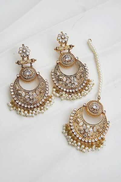 Floral Chandbali Style Earrings & Tikka - RS ZEVARS