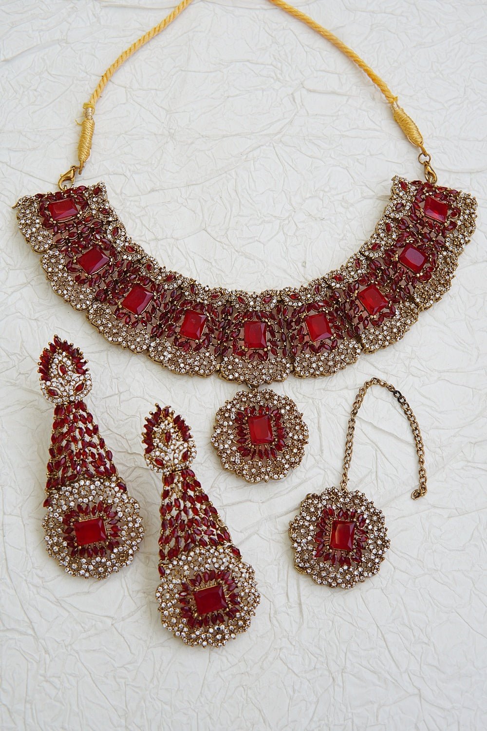 Gemstones & Zircons Semi - Bridal Necklace Set - RS ZEVARS