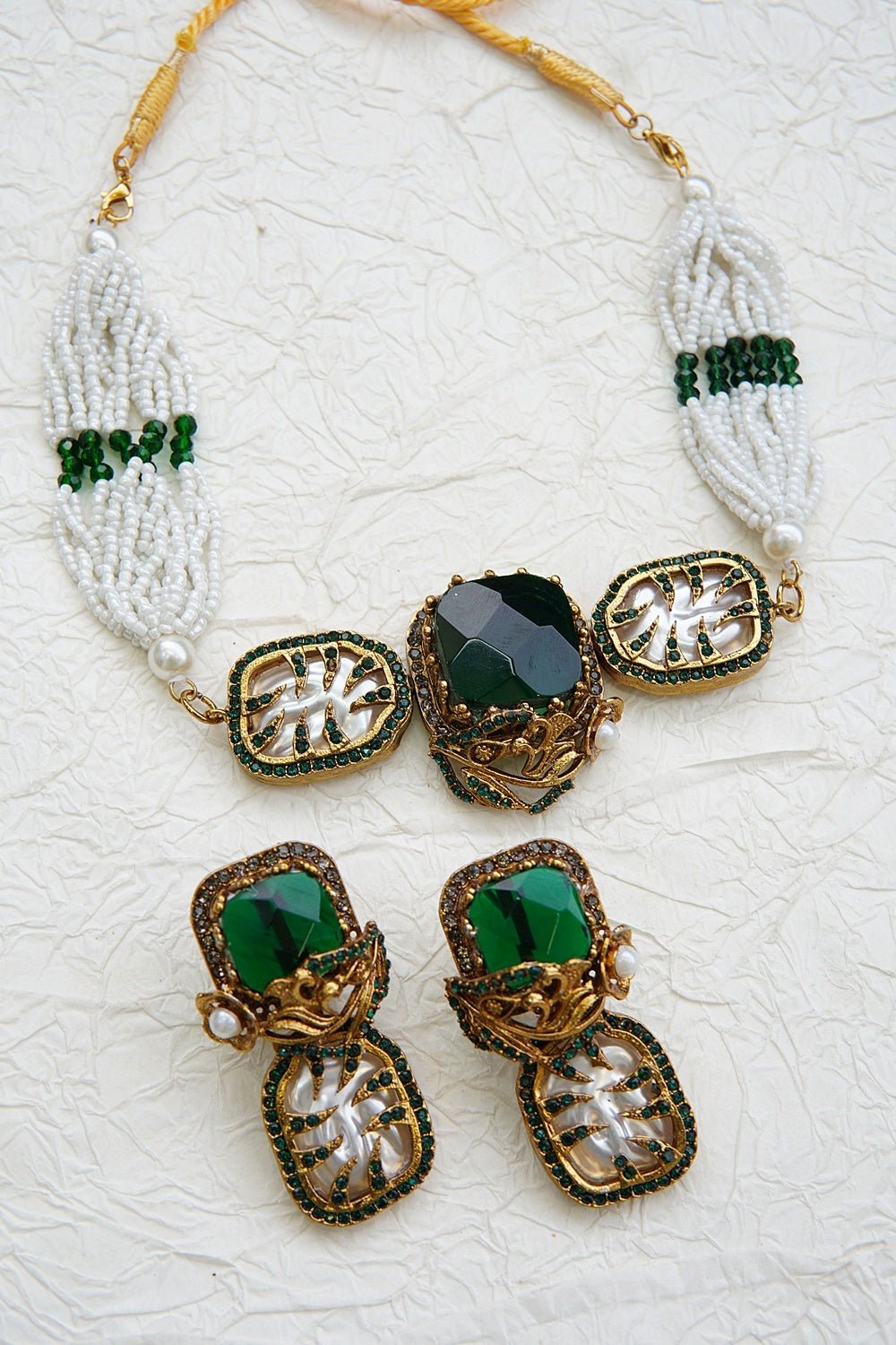 Turkish Gemstone & Pearl Chick Patti Choker Set - RS ZEVARS