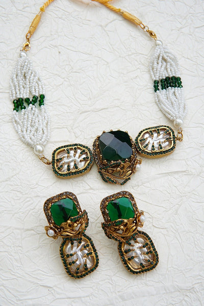 Turkish Gemstone & Pearl Chick Patti Choker Set - RS ZEVARS