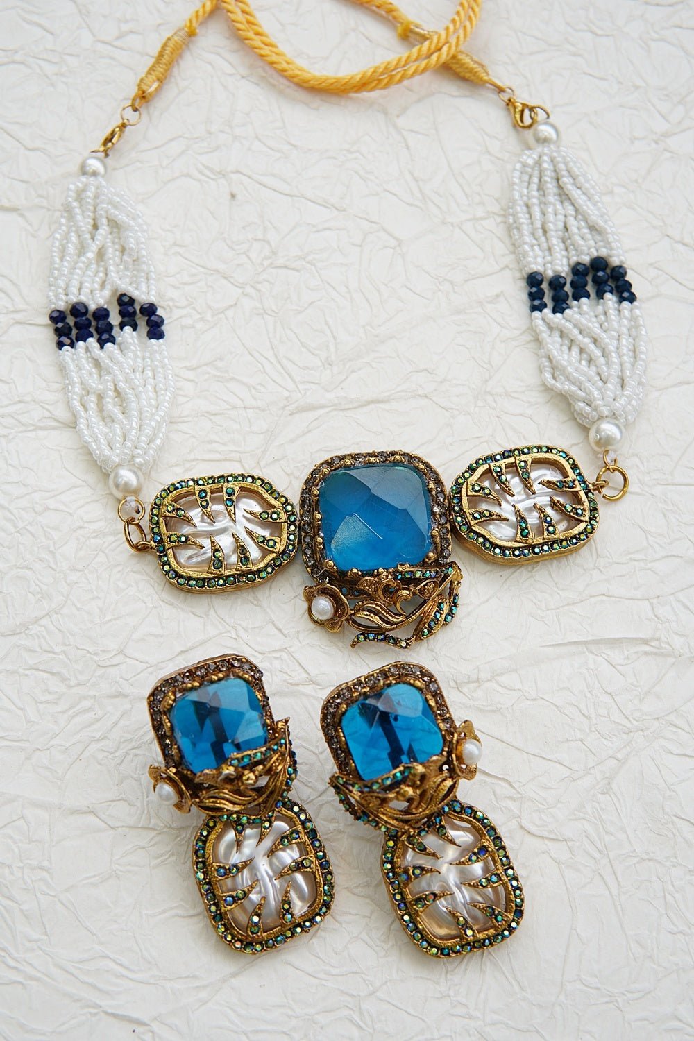 Turkish Gemstone & Pearl Chick Patti Choker Set - RS ZEVARS