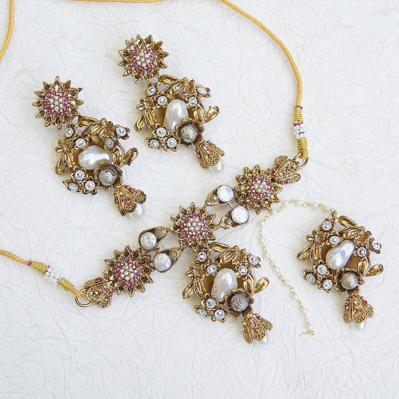 Turkish Mother Pearl Bloom Necklace Set - RS ZEVARS