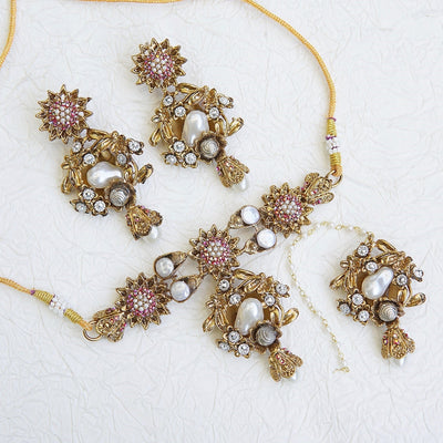 Turkish Mother Pearl Bloom Necklace Set - RS ZEVARS